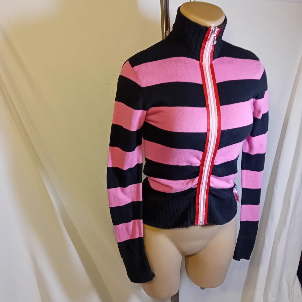 VTG Y2K Juniors XX by MEXX Jeans Stripe Zip Mock Neck Sweater Emo Punk Scene XS - Picture 2 of 16